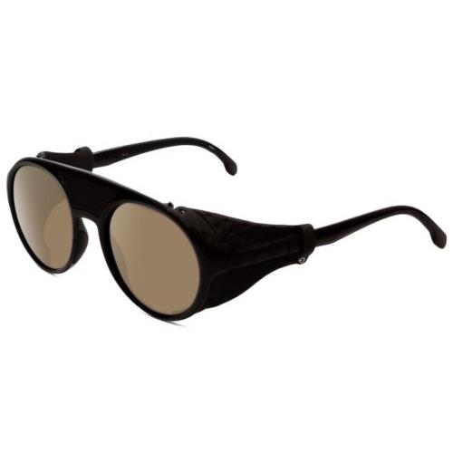 Carrera Hyperfit Unisex Square Polarized Sunglasses in Black Gray Leather 54 mm Amber Brown Polar