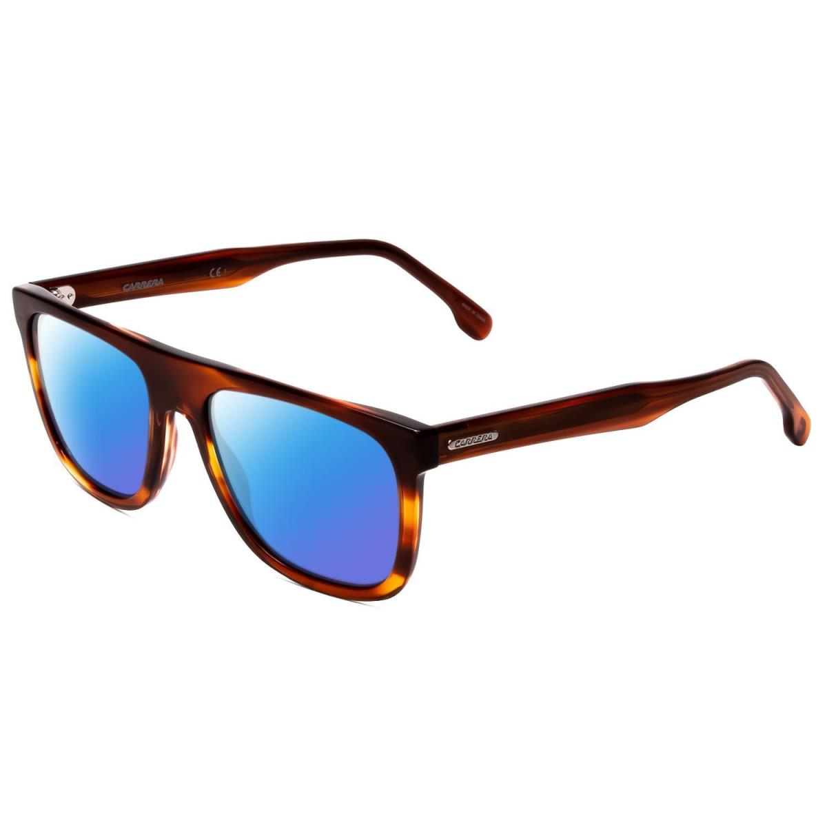 Carrera Browline Unisex Classic Polarized Sunglasses Red Horn Marble Brown 56 mm Blue Mirror Polar