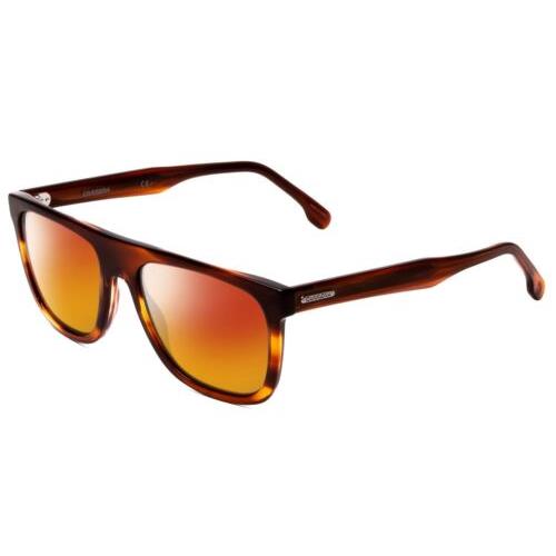 Carrera Browline Unisex Classic Polarized Sunglasses Red Horn Marble Brown 56 mm Red Mirror Polar