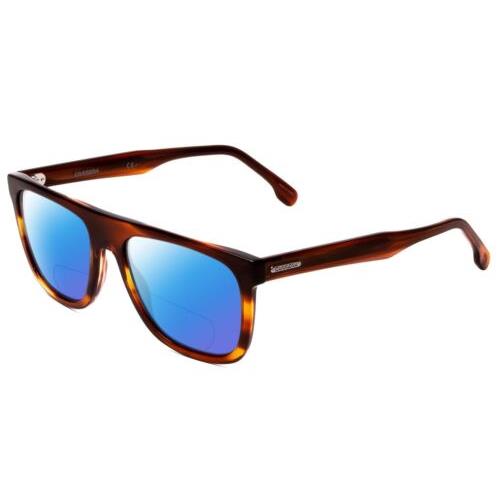 Carrera Browline Unisex Polarized Bi-focal Sunglasses Red Horn Marble Brown 56mm Blue Mirror