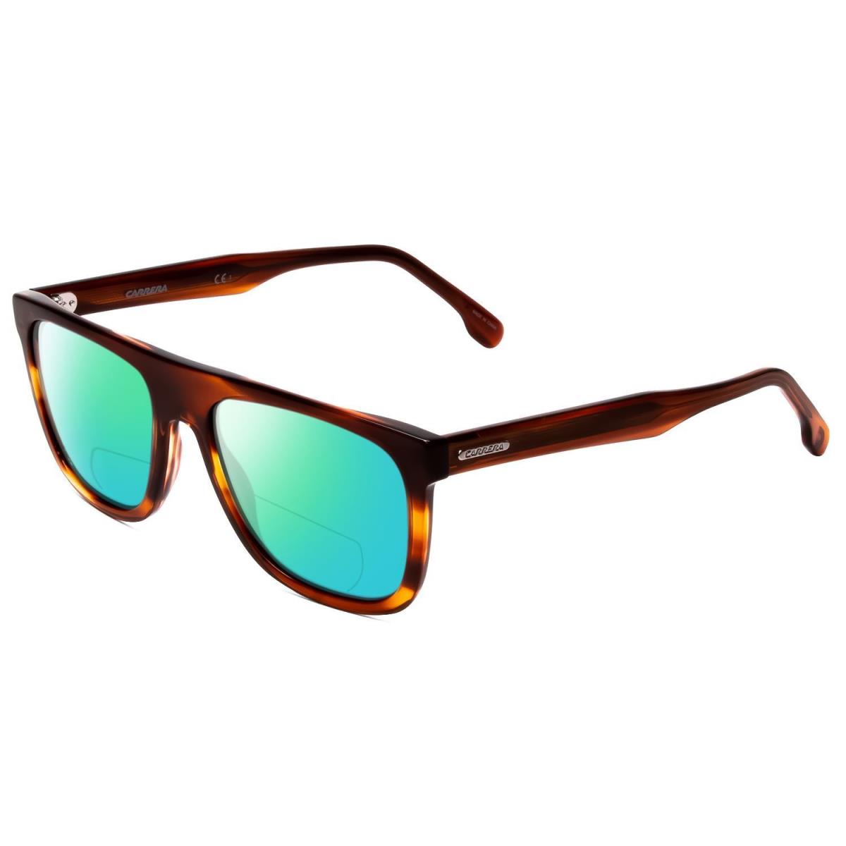 Carrera Browline Unisex Polarized Bi-focal Sunglasses Red Horn Marble Brown 56mm Green Mirror