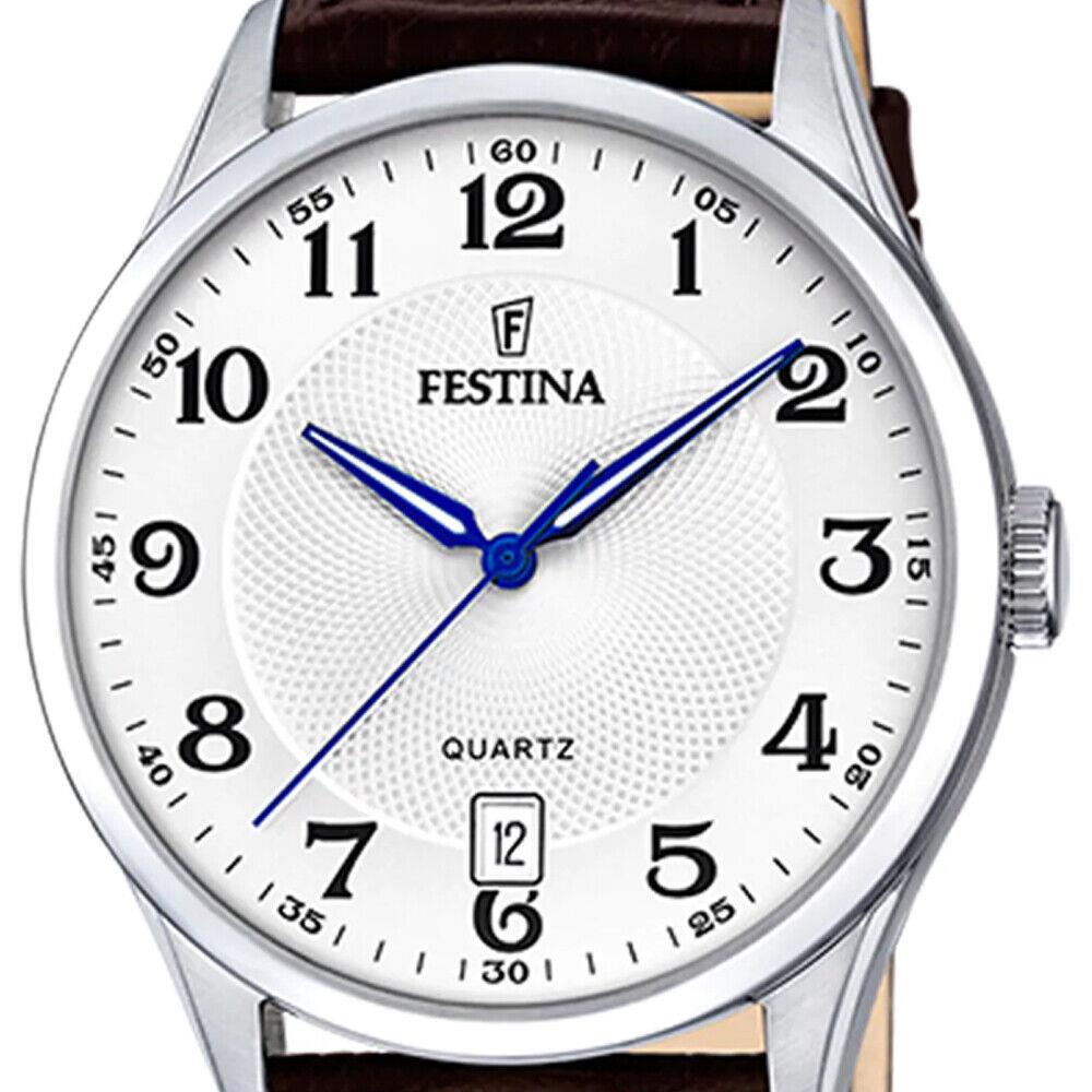 Festina Classics Silver Steel Case with Brown Leather Strap Mens Watch. F20426-1