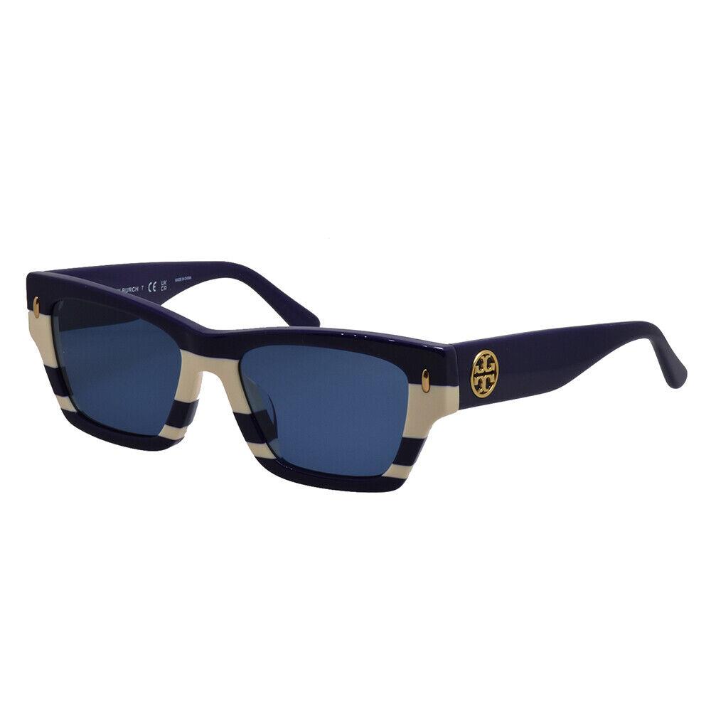 Tory Burch TY 7169U 189580 Navy Ivory Vintage Stripes Plastic Sunglasses Blue