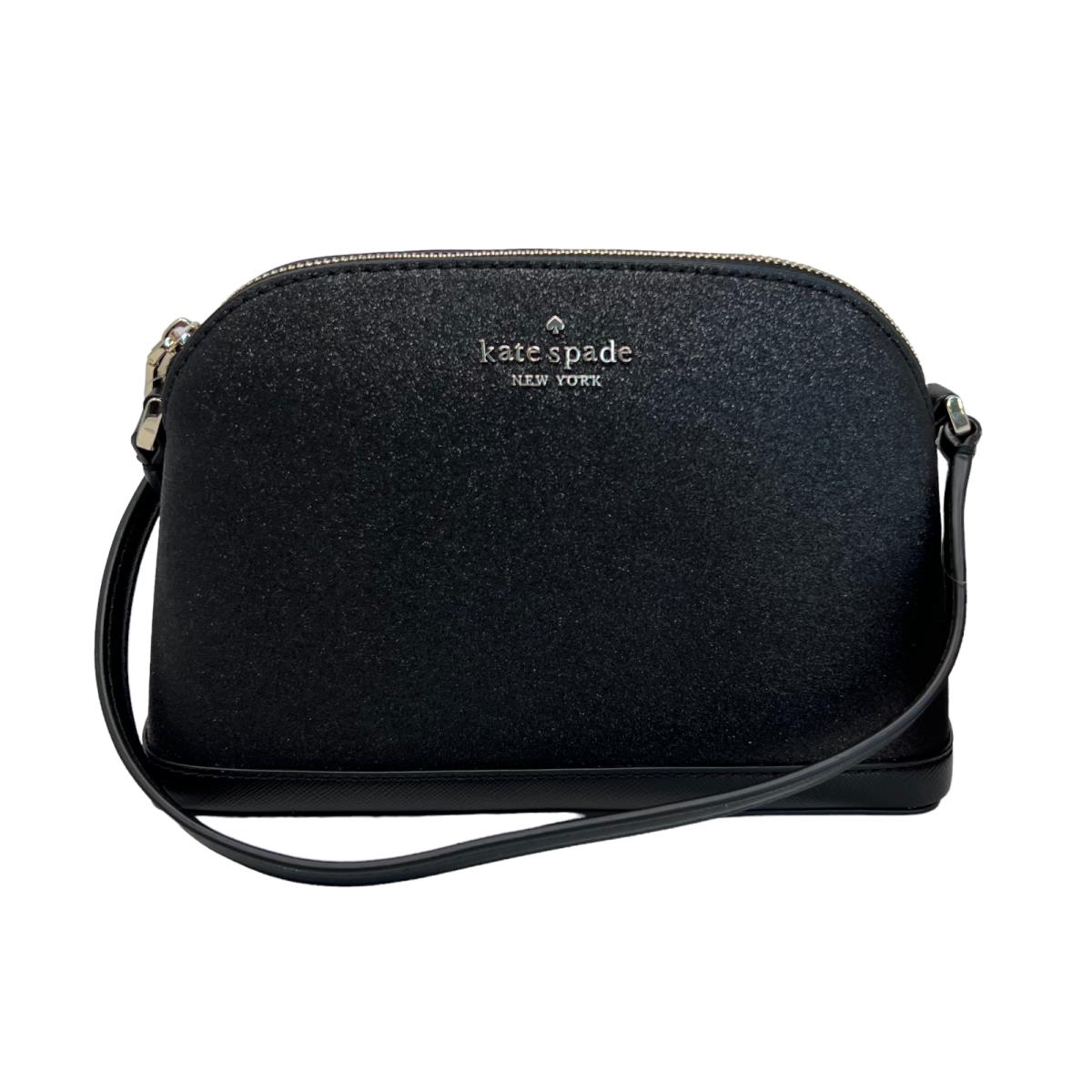 Kate Spade Tinsel Glitter Fabric Small Dome Crossbody Bag K8713 Black