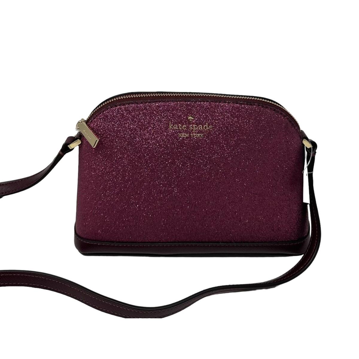 Kate Spade Tinsel Glitter Fabric Small Dome Crossbody Bag K8713 Deep Berry