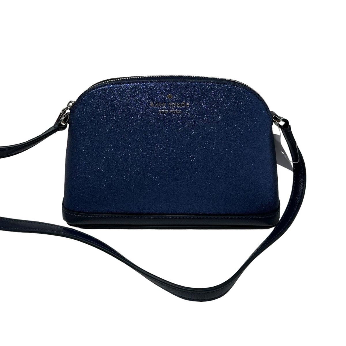 Kate Spade Tinsel Glitter Fabric Small Dome Crossbody Bag K8713 Parisian Navy