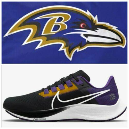 Men`s SZ 10 Nike Air Zoom Pegasus 38 Baltimore Ravens Shoes Nfl DJ0849-001