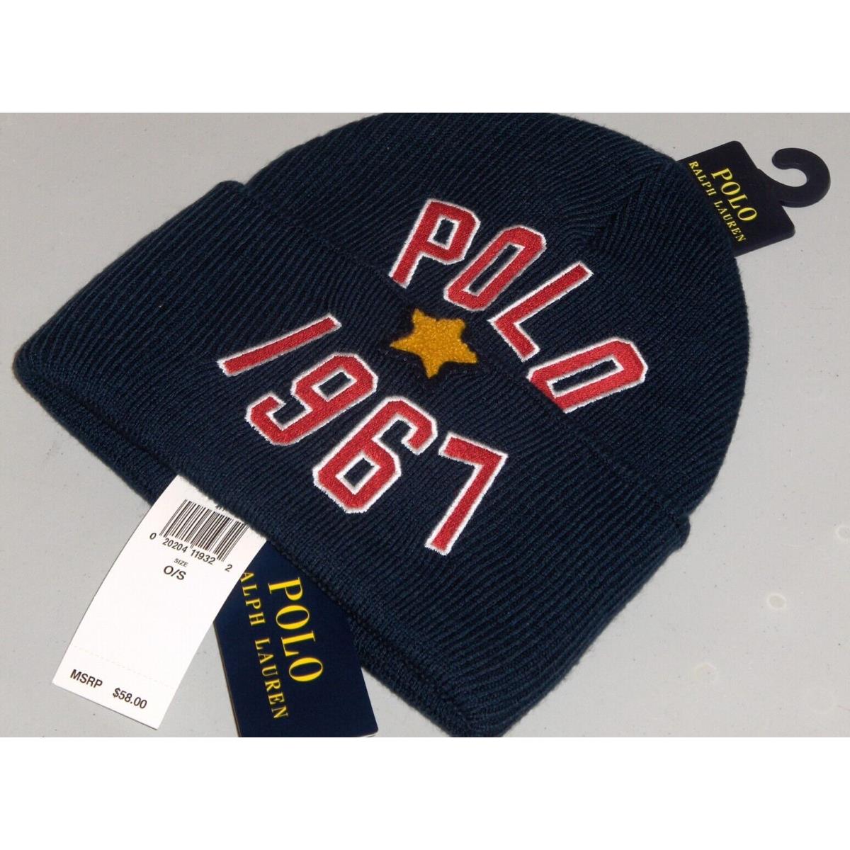 Polo Ralph Lauren Men`s Polo 1967 Star Cuffed Beanie Hat Watch Ski Cap Navy