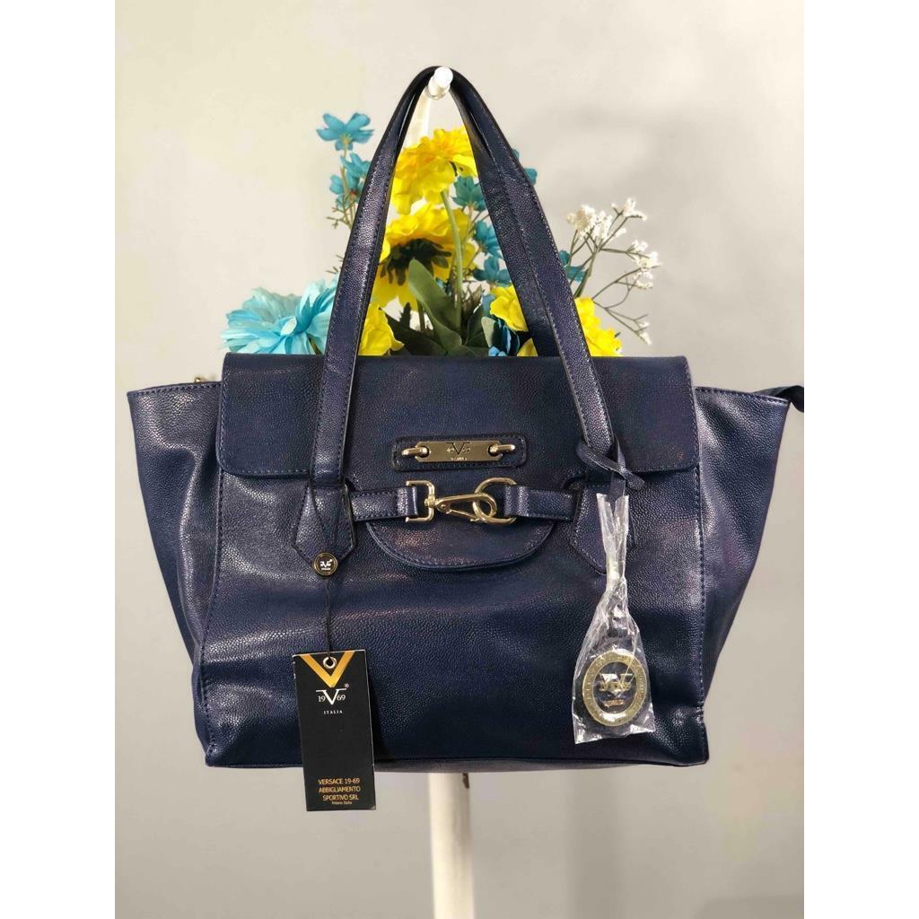 Versace 19v69 Nicoletta Stingray Navy Blue Leather Shoulder Bag