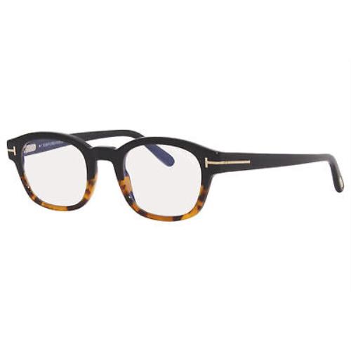 Tom Ford TF5808-B 005 Eyeglasses Men`s Shiny Black Havana/blue Block 49mm - Black Frame