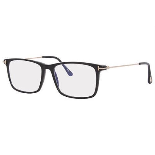 Tom Ford TF5758-B 001 Eyeglasses Men`s Shiny Black/blue Block Full Rim 56mm - Frame: Havana