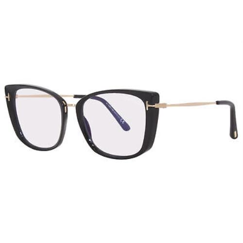 Tom Ford TF5816-B 001 Eyeglasses Women`s Shiny Black/blue Block Cat Eye 53mm
