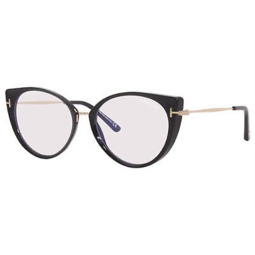 Tom Ford TF5815-B 001 Eyeglasses Women`s Shiny Black/blue Block Full Rim 54mm