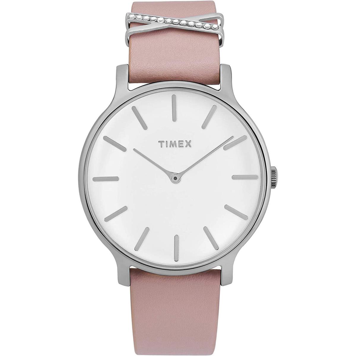 Timex TW2T47900 Transcend Women`s Analog Silver-tone Watch Pink Leather Strap