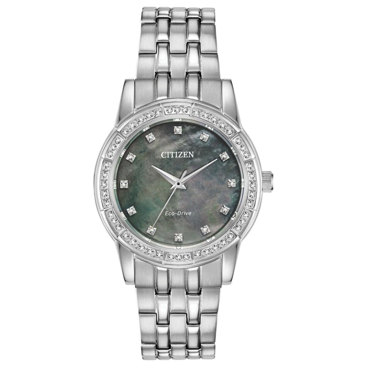 Citizen EM0770-52Y Silhouette Crystal Accented Black Mother-of-pearl Dial Watch - Dial: , Band: Silver, Bezel: Silver