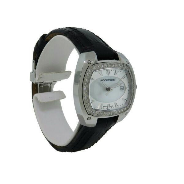 Bulova Accutron Women`s 26R30 Swiss Made Diamond Bezel Leather Strap Watch