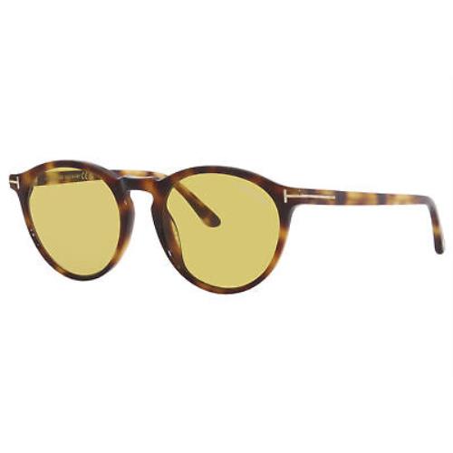 Tom Ford Aurele TF904 53E Sunglasses Men`s Shiny Medium Havana/yellow Lens 52mm - Havana Frame, Yellow Lens