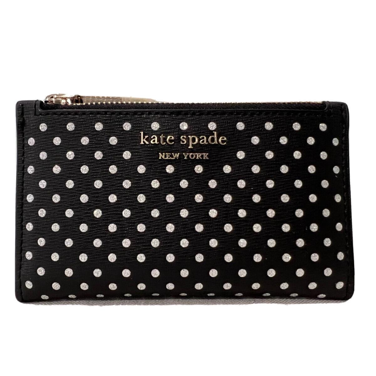 Kate Spade Spencer Metallic Dot Small Slim Bifold Wallet K4542 Black Multi