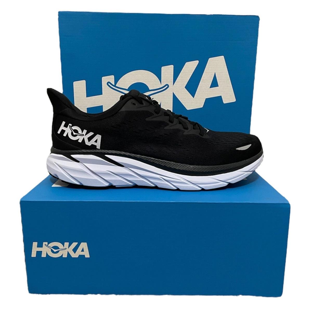 Hoka One One Clifton 8 Men`s Running Shoes Black and White Sizes 7-15