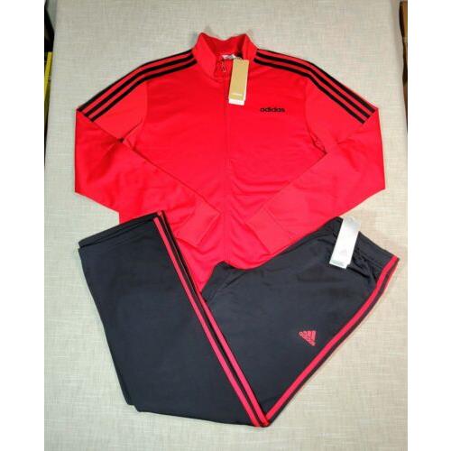 Adidas Tracksuit Jacket Pants Small Mens Red Black Tricot 3 Stripes Full Zip