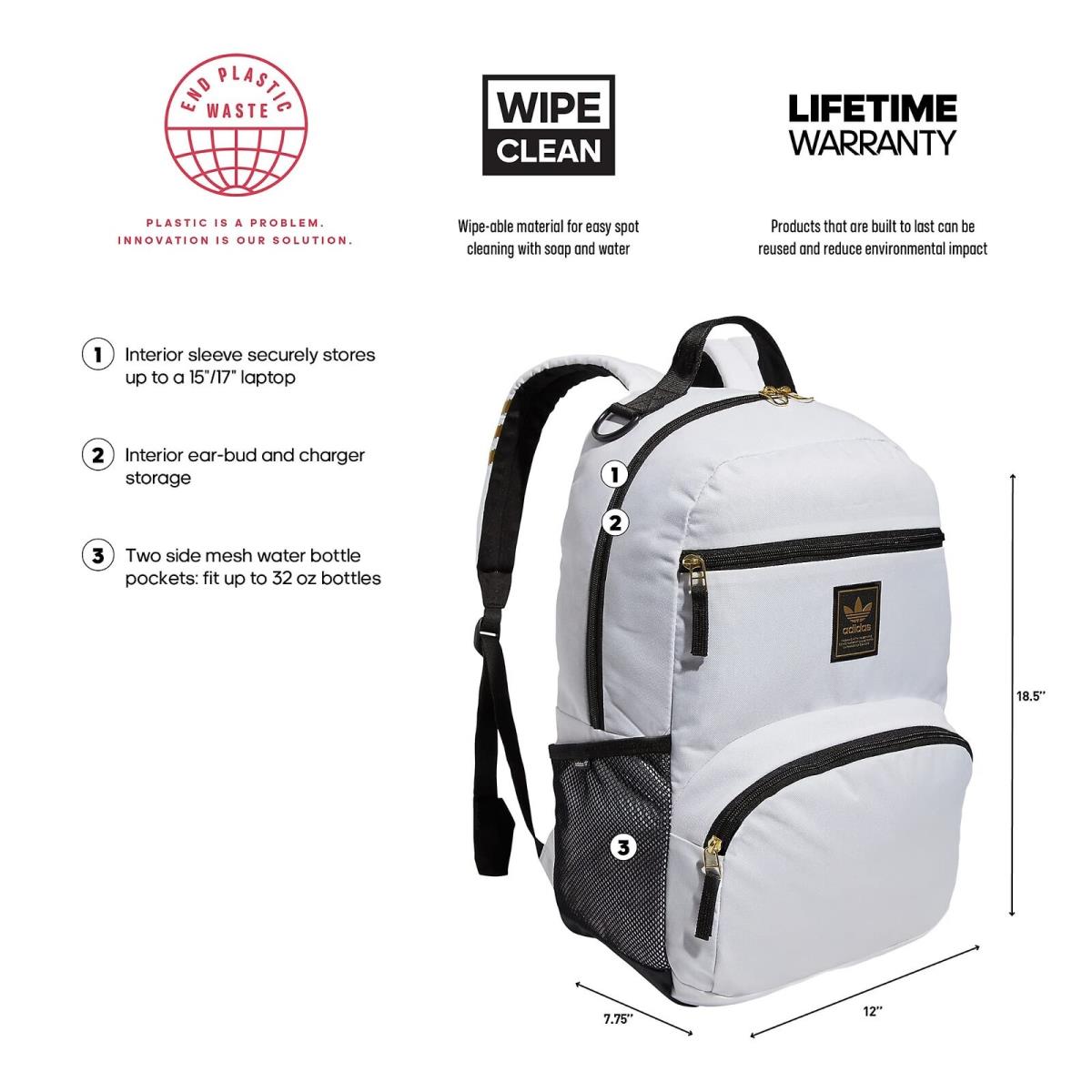 Adidas Whiteblack Backpack Bag 2.0 One Size
