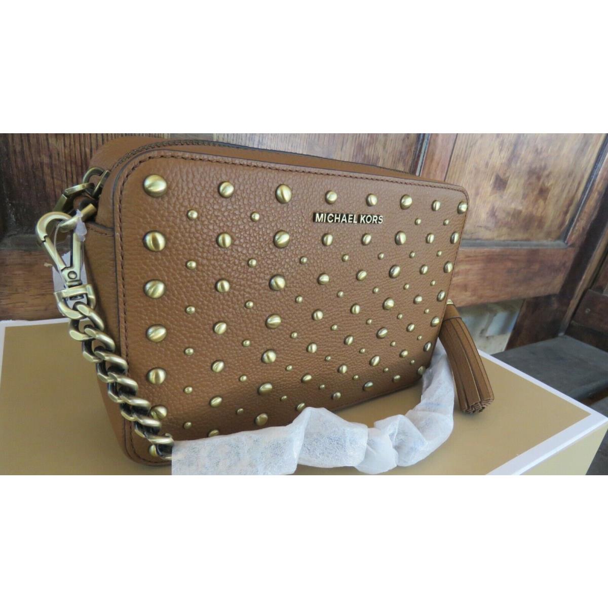 Michael Kors Ginny Brown Studded Chain Leather Crossbody Bag or