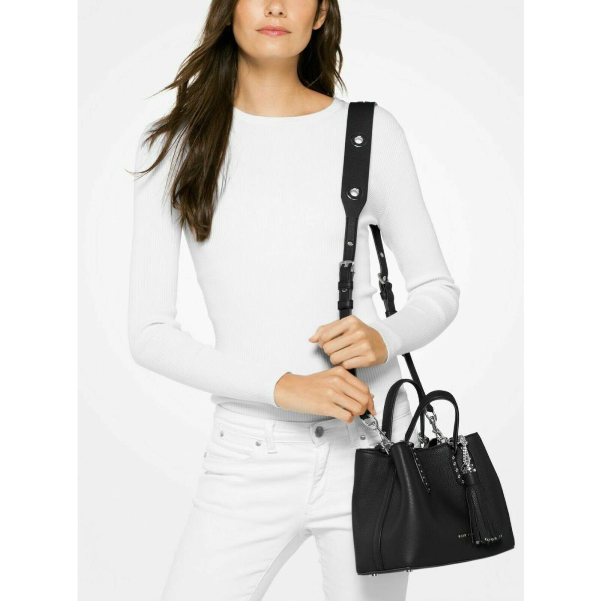 Michael Kors Brooklyn Small Satchel Crossbody/handbag Bucket 11 Colors Dust Bag Black Bag with Silver-tone Hardware