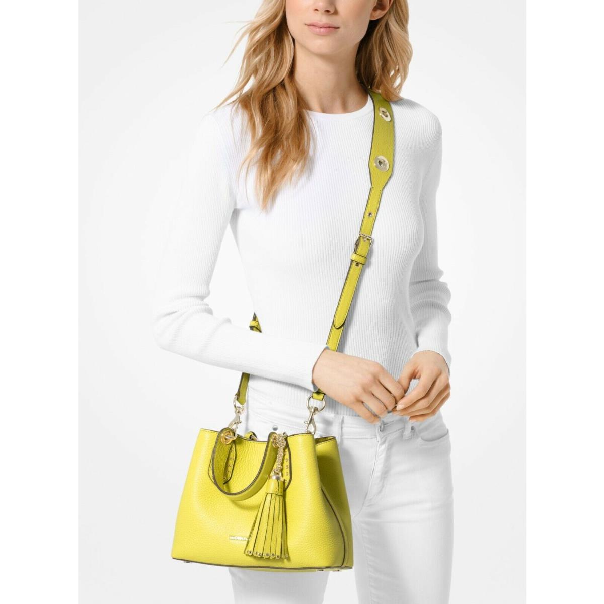 Michael Kors Brooklyn Small Satchel Crossbody/handbag Bucket 11 Colors Dust Bag Yellow Bag Sun Shine Gold-tone hardware