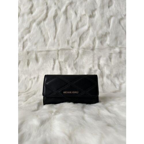 Michael Kors Jet Set Travel Large Quilted Leather Trifold Wallet Black