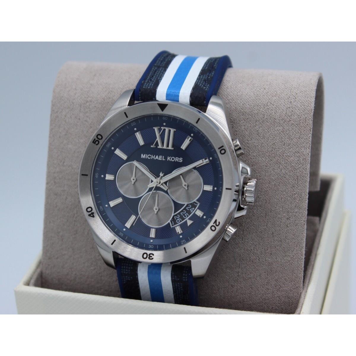 Michael Kors Brecken Silver Navy Blue Silicone Men`s MK8950 Watch - Dial: Blue, Navy, Band: Blue, Navy, White, Bezel: Silver