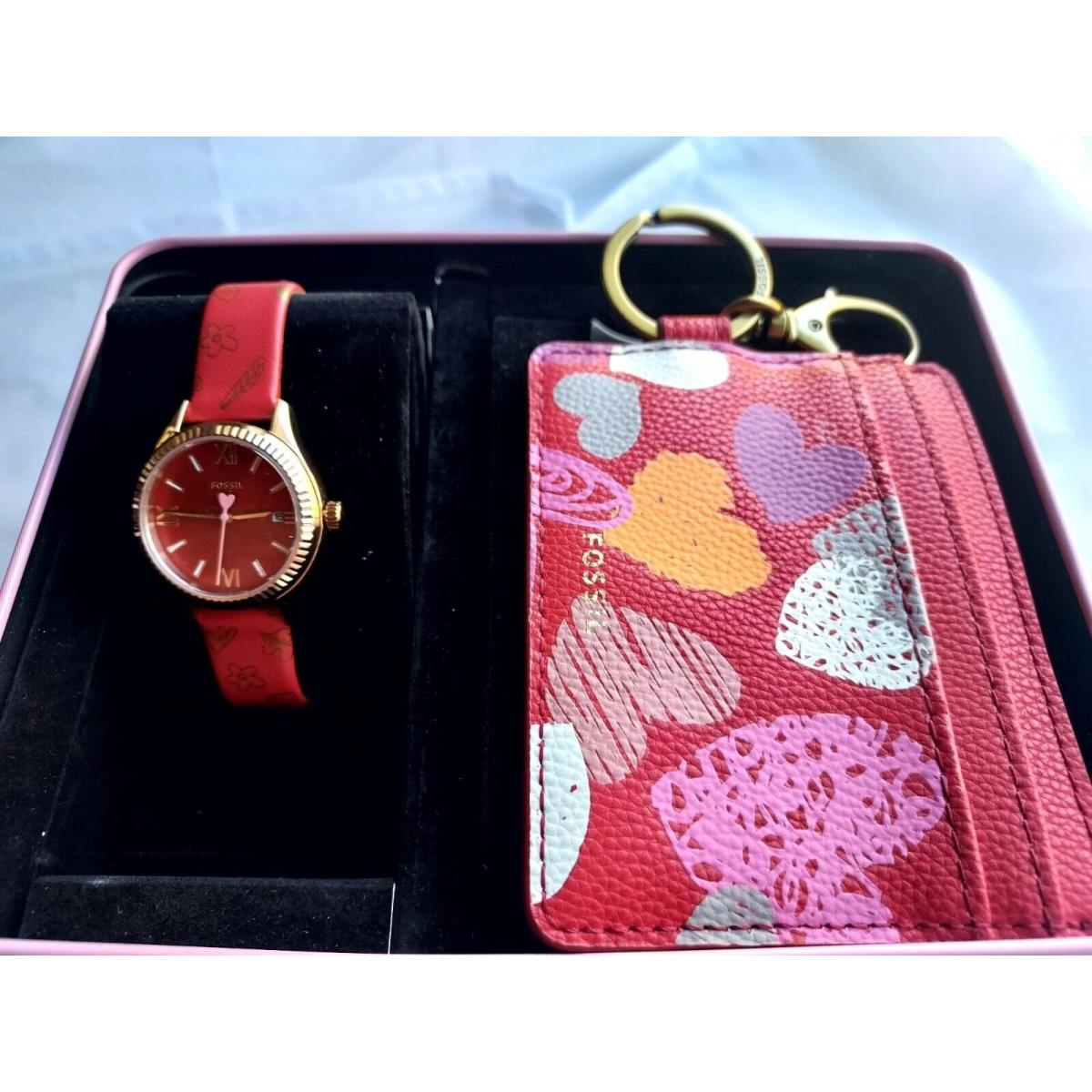 Fossil Rye Three-hand Date Red Leather Watch and Wallet Box Set