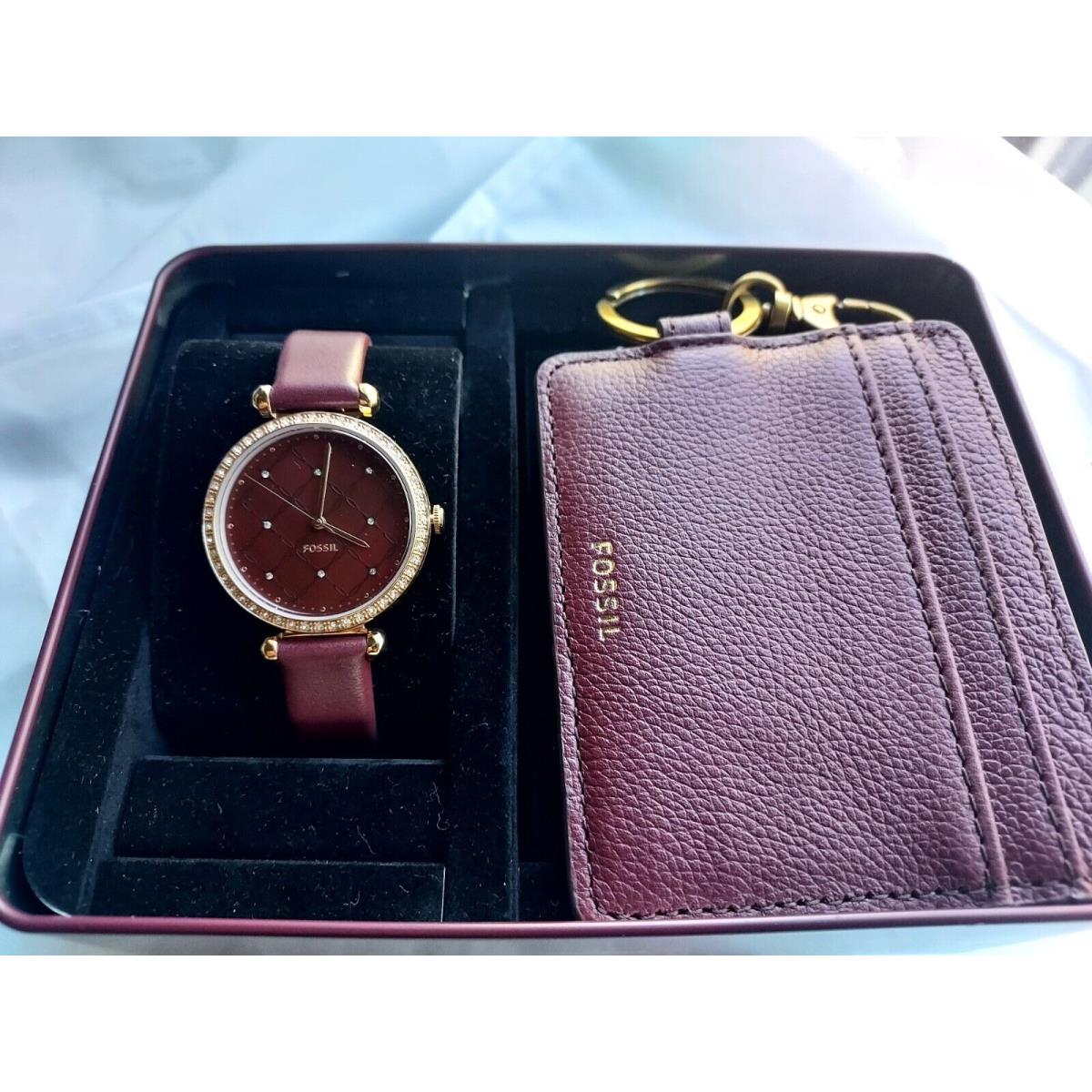 Fossil Tillie Three-hand Rose Gold-tone Stainless Steel Watch and Card Case Box