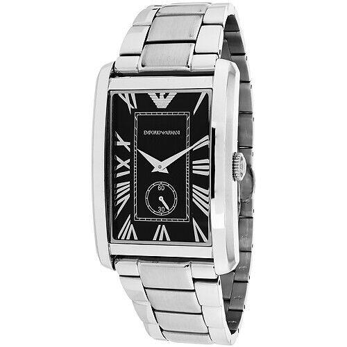 Emporio Armani AR1608 Rectangular Black Dial Stainless Steel Bracelet Mens Watch