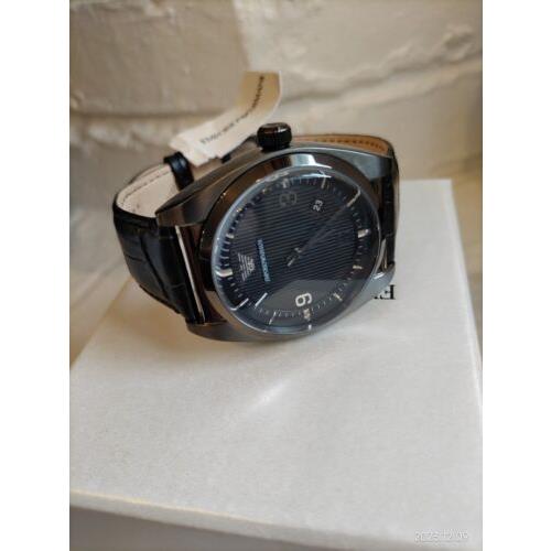 Emporio Armani AR0368 Classic Black Dial Leather Strap Gray Steel Men`s Watch