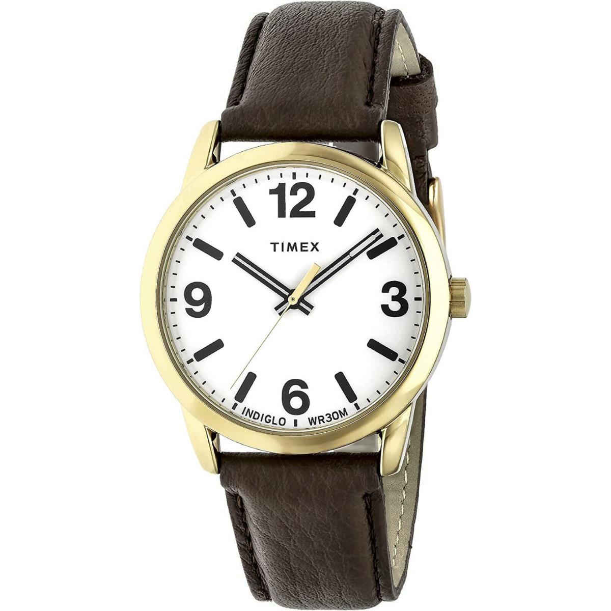 Timex TW2U71500 Easy Reader Men`s Gold-tone Analog Watch Brpown Leather Strap