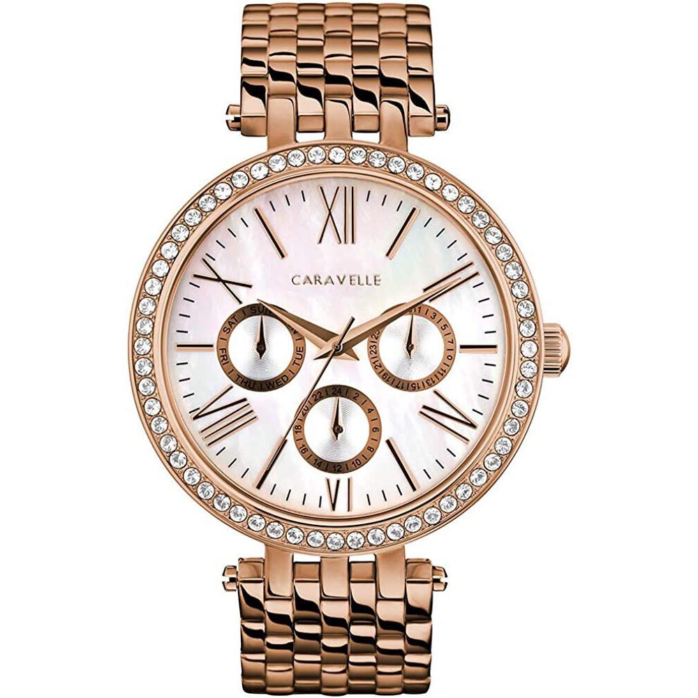 Caravelle 44N111 Rose Gold-tone Stainless Steel Crystal Accented Watch
