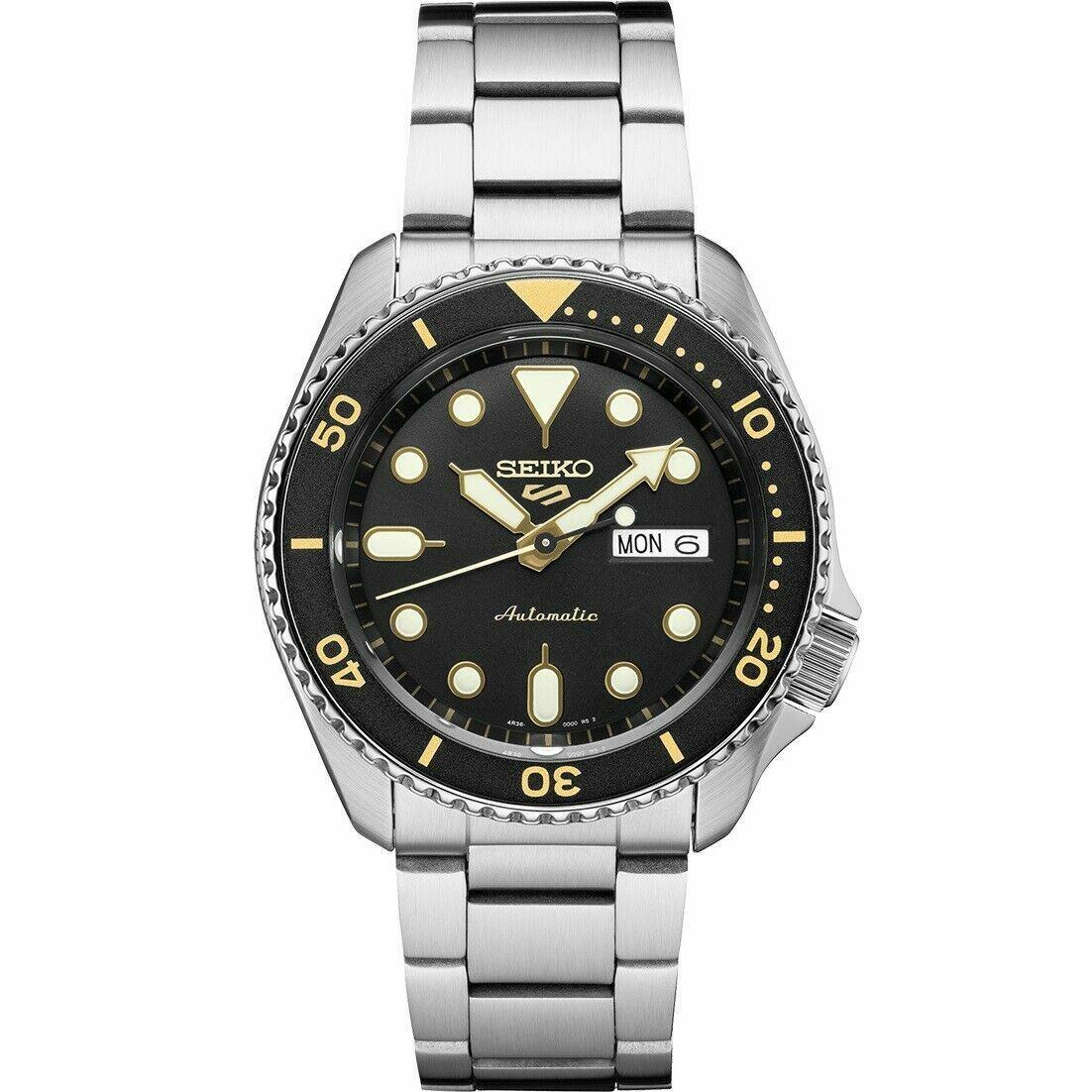 Seiko Men`s Seiko 5 Automatic Black Dial Steel Bracelet Watch SRPD57