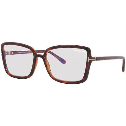 Tom Ford TF5813-B 054 Eyeglasses Women`s Shiny Havana/blue Block Full Rim 56mm