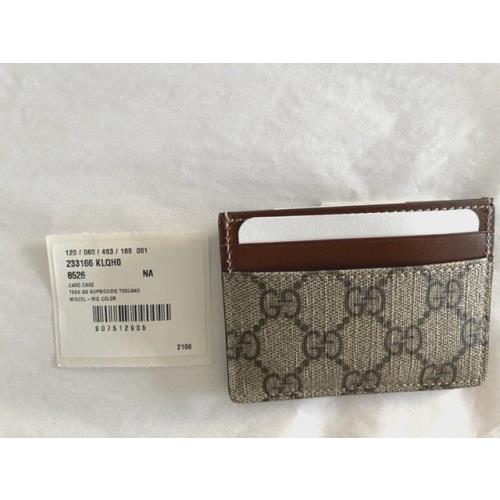 Gucci Supreme Monogram Card Holder Credit Case Dark Brown Wallet Beige Italy