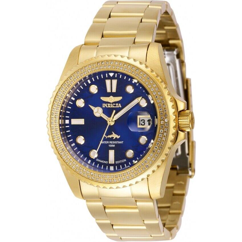 Invicta Women`s 37982 Pro Diver Quartz Gold-toned Crystal Blue Dial Watch