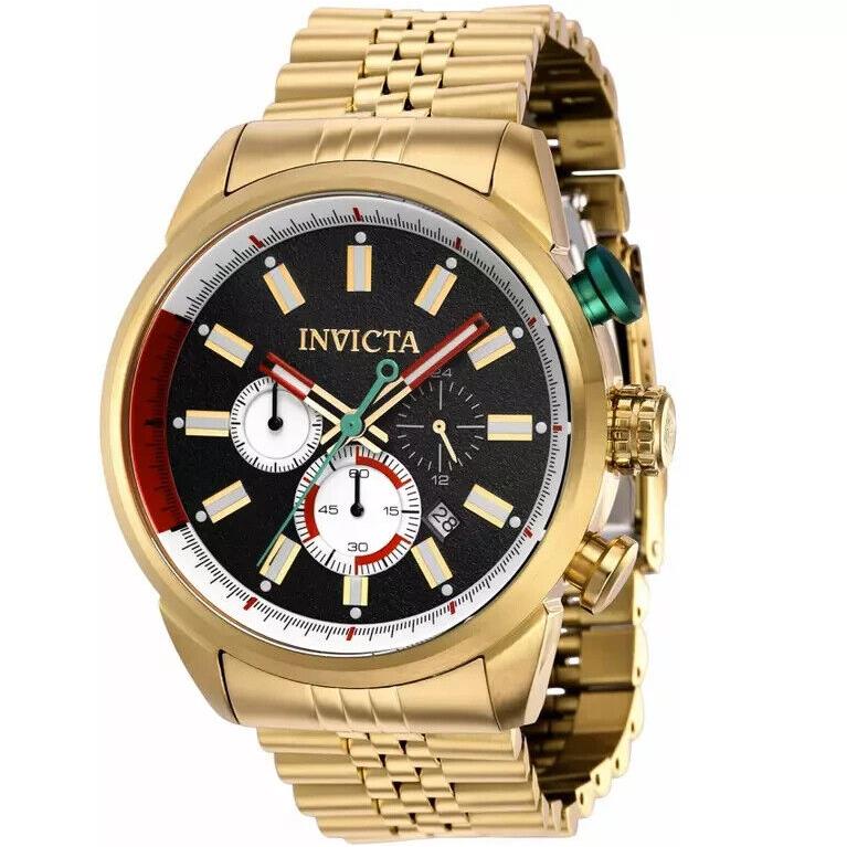 Invicta Aviator 39946 Men`s Round Analog Chronograph Gold Tone Black Dial Watch