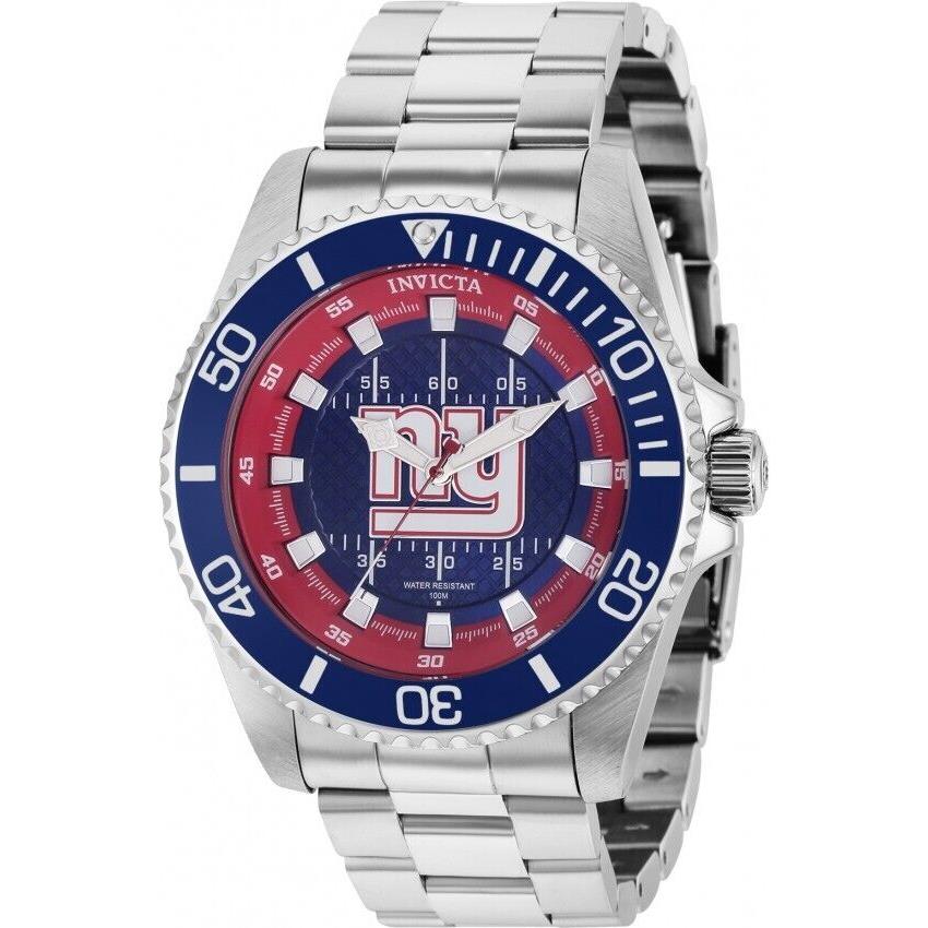 Invicta Men`s 47mm Nfl York Giants Red White Dial Silver Tone Bracelet Watch