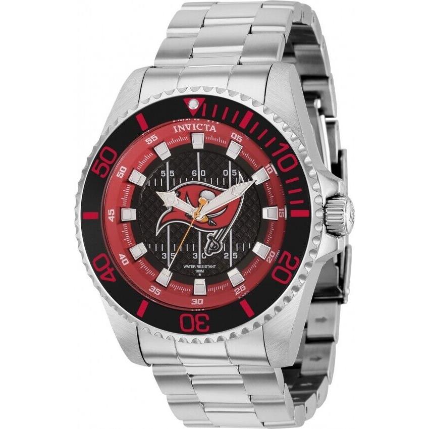 Invicta Men`s 47mm Nfl Tampa Bay Buccaneers Red White Dial Silver Bracelet Watch