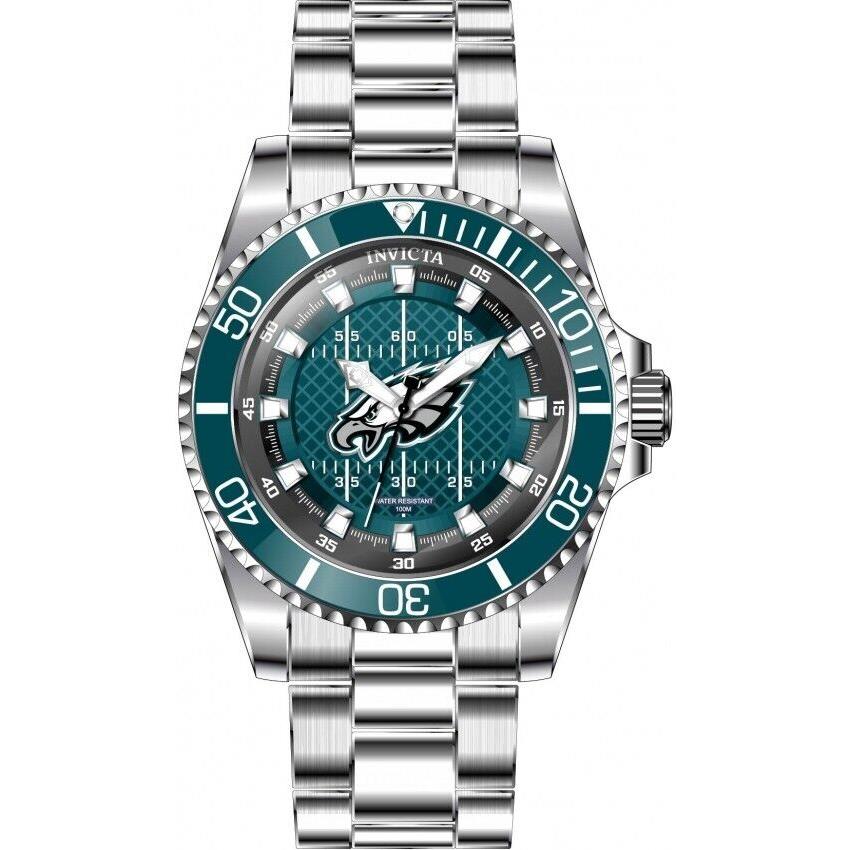 Invicta watch NFL - Green and Grey and Black and White Dial, Silver-tone Band, Green Bezel