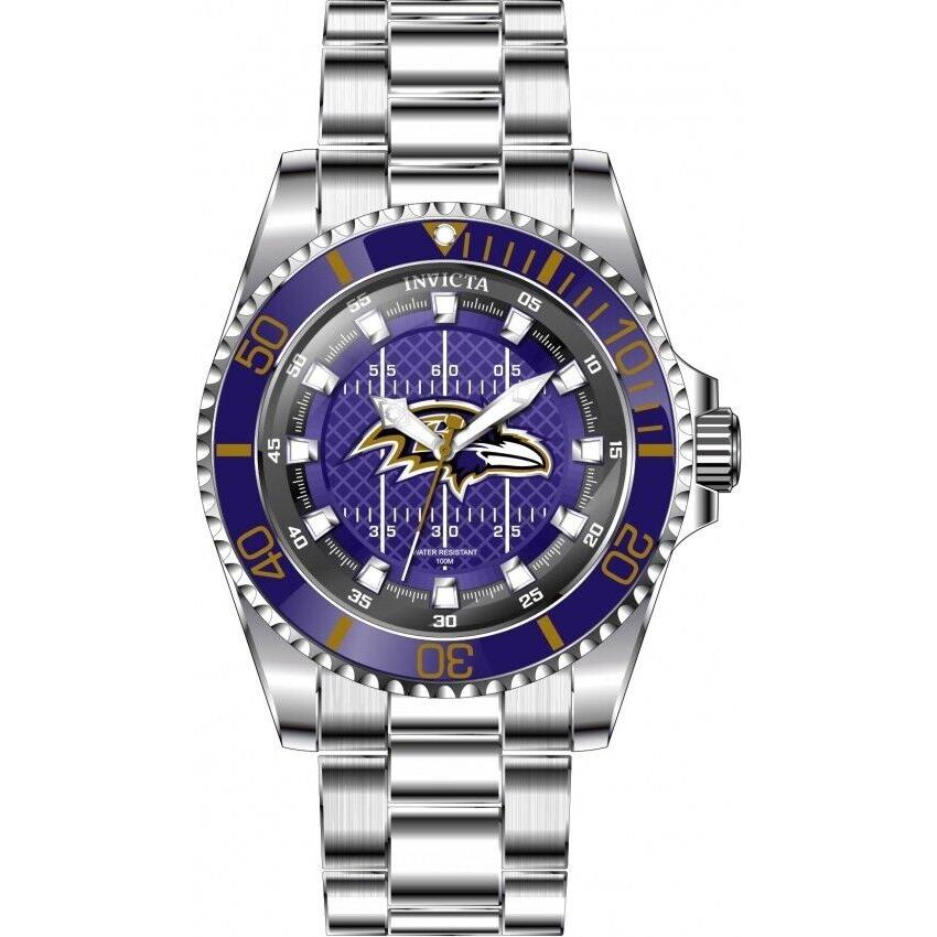 Invicta watch NFL - Black Dial, Silver-tone Band, Brown Bezel