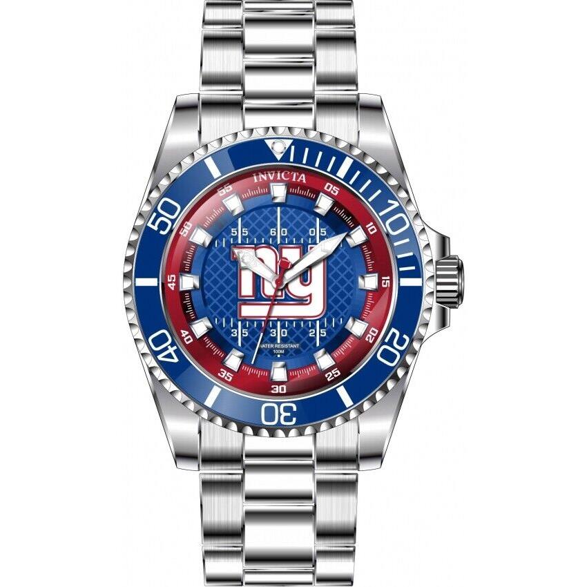 Invicta watch NFL - Blue and Red and White Dial, Silver-tone Band, Blue Bezel