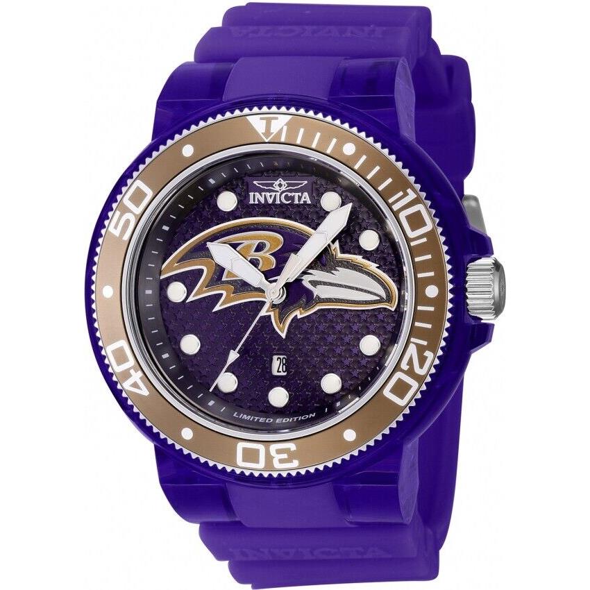 Invicta Men`s Nfl Baltimore Ravens 51mm Quartz Khaki Purple Dial Watch 41456