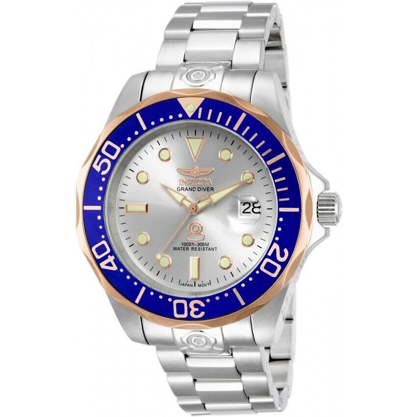 Invicta Men`s Grand Diver 47mm Automatic Silver Tone Dial Bracelet Watch 13788