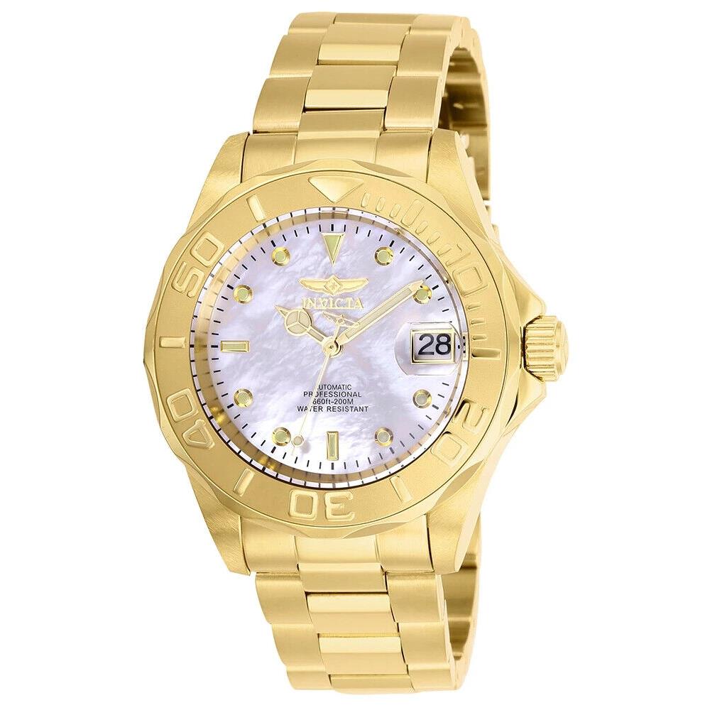 Invicta 28694 Pro Diver Automatic Watch Gold Tone Mother OF Pearl Dial 40MM