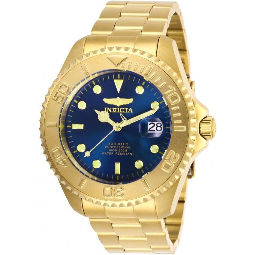 Invicta Men`s 47mm Pro Diver Automatic Blue Dial Yellow Gold-tone Bracelet Watch